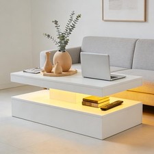 Christmas White Coffee Table LED High Gloss Side End Table Living Room Gift