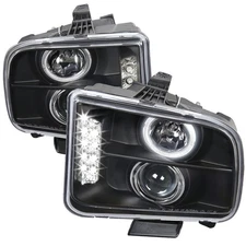 Black Fits 2005-2009 Ford Mustang LED Halo Projector Headlights Lamps Left+Right
