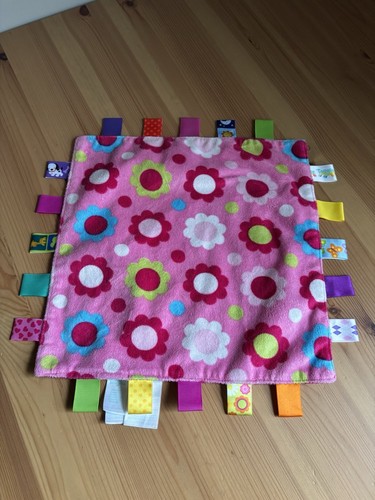 TAGGIES Bright Pink Floral Flower Baby Security Blanket Satin Tags Lovey 12 X 12 - Picture 1 of 1