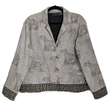 Vintage Y2K New Identity Giraffe Print Jacket Wood Toggle Buttons India M Or L
