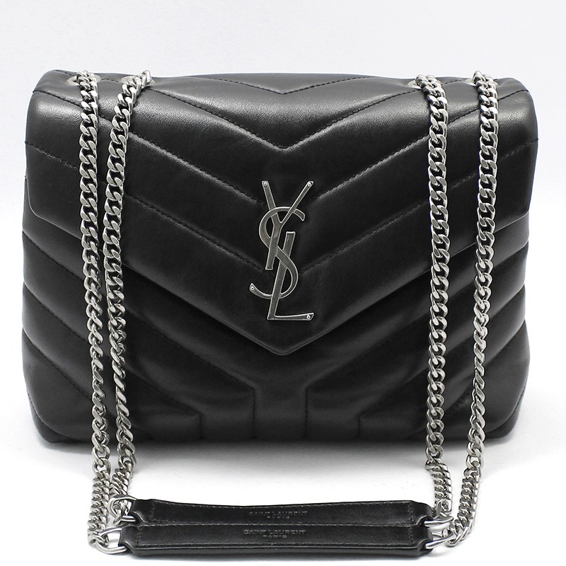 Borsa a tracolla piccola Saint Laurent nera argento monogramma Loulou 494699 92492273