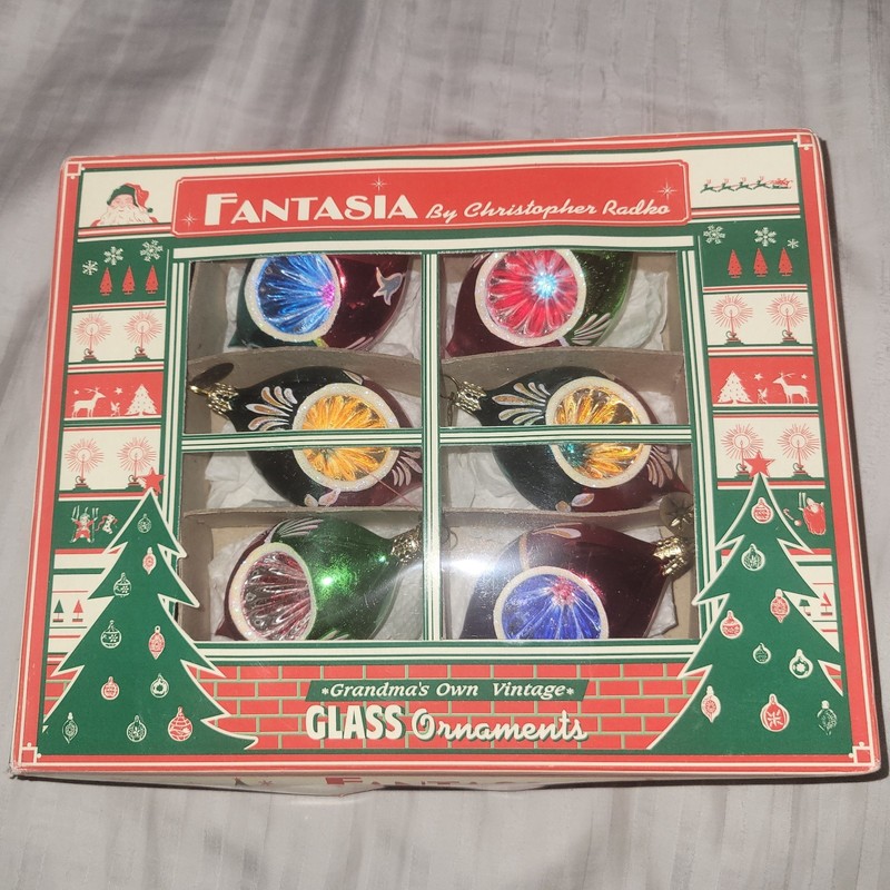 Christopher Radko Fantasia Grandma's Own Vtg 6 Shimmer Reflector Ornaments NOS