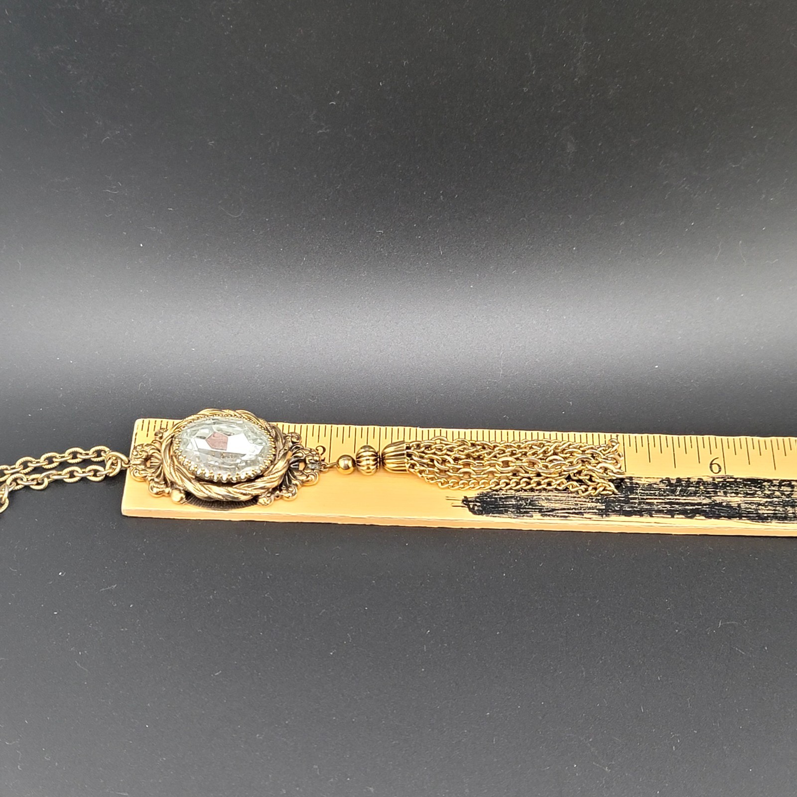 Vtg Pendant Necklace 23" Chain Large Rhinestone w… - image 8