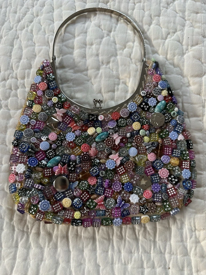 New Gorgeous Aftershock Floral Beaded Purse Evening Bag multi colour Domino - Image 3 of 4