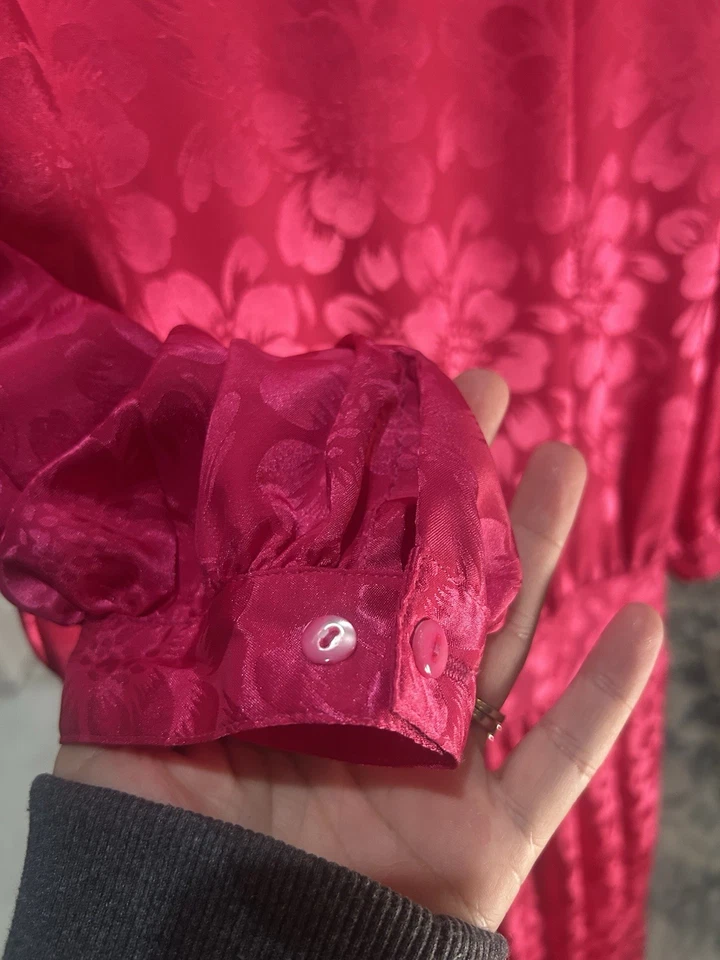 Vestido para mujer Argenti rosa puro talla 8 vintage años 80 floral plisado media pantorrilla Foto 4 de 4