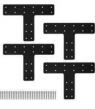 T Post Bracket 4PCS,14x10'' T Flat Mending Plate for Wood 4x4,6x6 Lumber, Black