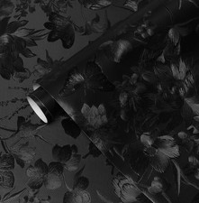Erfoni 118"x15.7" Black Wall Paper Embossed Floral Peel and Stick Wallpaper V...