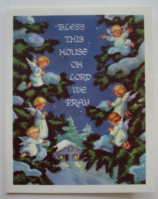 Angels in pine by home BROWNIE Von Kager? vintage Christmas Greeting card *VV14