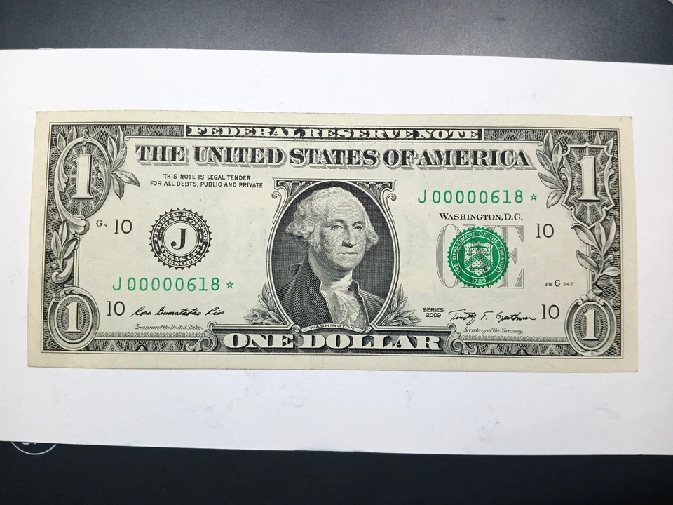 RARE STAR - NOTE 3 DIGIT $1 2009 VF+ Condition (( 00000618 )) FANCY SERIAL# - Image 2 of 4