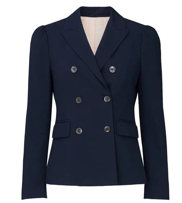 Rebecca Taylor Navy Blue Cotton Double Breasted Tailored Blazer Jacket Size 10
