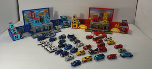 Micro Racers City Play Sets Soma 1997 Folding Police & Fire Stations + Cars