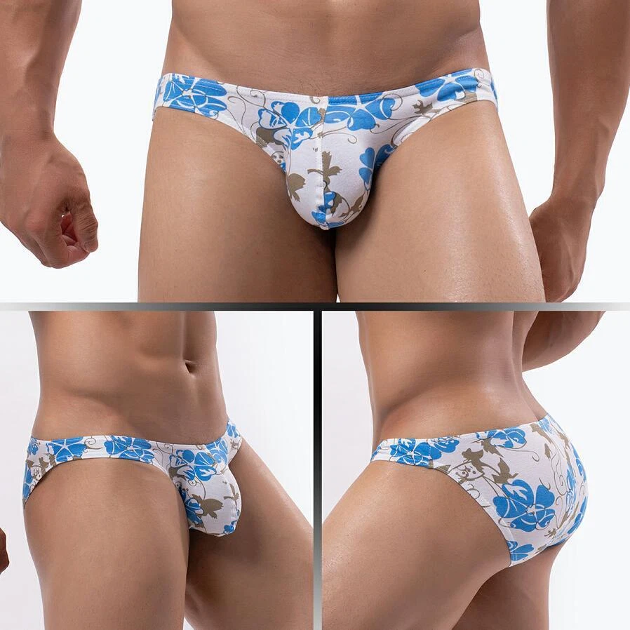 Ropa interior para hombre Calzoncillos estampados cintura baja Bolsa convexa Sexy Calzoncillos de algodón Foto 3 de 4