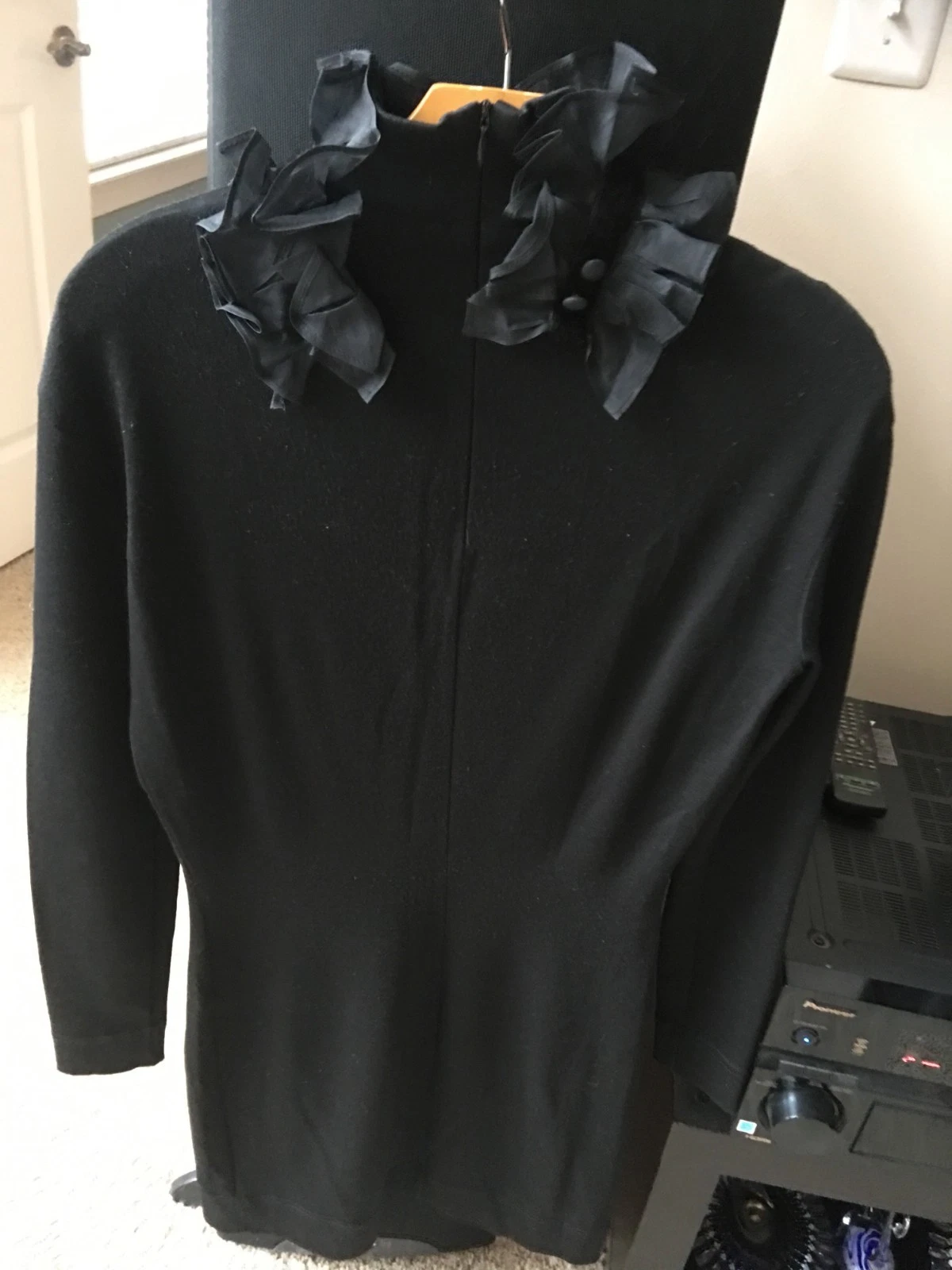 MOSCHINO Vestito Maglione Nero con Collo Nylon Velluto Increspato Lana Acrilico Tg 6