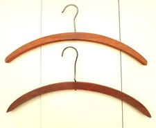 Lot of 2 Vintage Wooden Fur Coat Clothes Hangers  17"  Unbranded  Curved