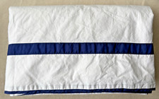 Pottery Barn King Flat Sheet White/Navy Blue Trim Stripe Organic Cotton EUC