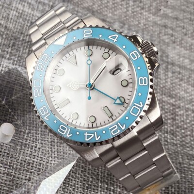 40mm Tandorio White Dial NH34A GMT Automatic Mens Watch Black dial Steel Strap
