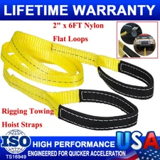 2" x 6ft Nylon Web Lifting Sling Tow Strap Eye & Eye with Heavy Duty Flat Loops