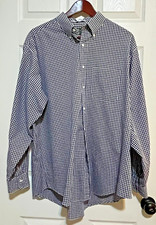 Orvis Men’s XL Gingham Navy/White Cotton Blend Button Down Shirt Made in USA