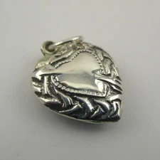 Sterling Silver CUPID'S HEART For Bracelet NECKLACE PENDANT Vintage NEW Puffy