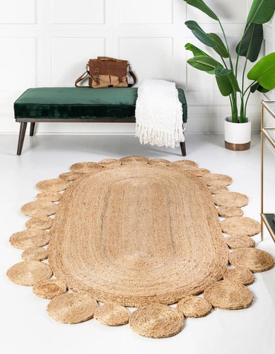 Jute Rug 100% Natural Braided style Area Carpet Rug handmade Reversible Oval Rug - Picture 5 of 17