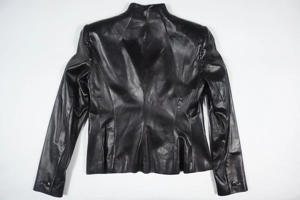 Chaqueta Ralph Lauren Etiqueta Negra Cuero Cordero Volantes Mujer Blazer EE. UU. RARA 8 Foto 2 de 4