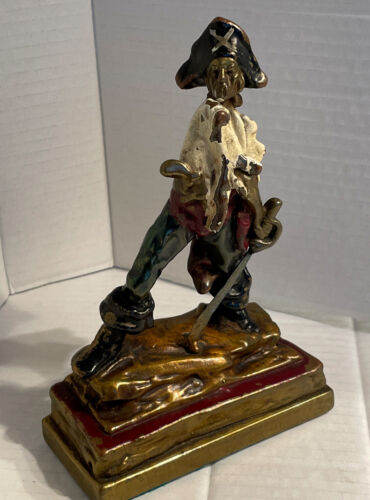 Antique Jack Sparrow, the Pirate, bookend Galvano Bronze Clad In Original Paint
