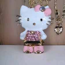 Eclectic Whimsical HELLO LIGHT PINK KITTY Enamel Rhinestone Pendant Necklace