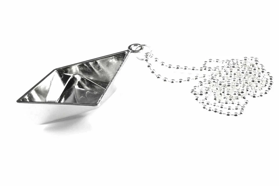 Papierschiff Segelschiff Kette Schiff Boot Miniblings 80cm Origami versilbert 3D - Bild 3 von 4