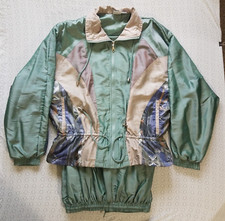 VTG Energy Zone Wind Suit Track Jacket Womens Sz 52 Teal Metallic Floral 90s