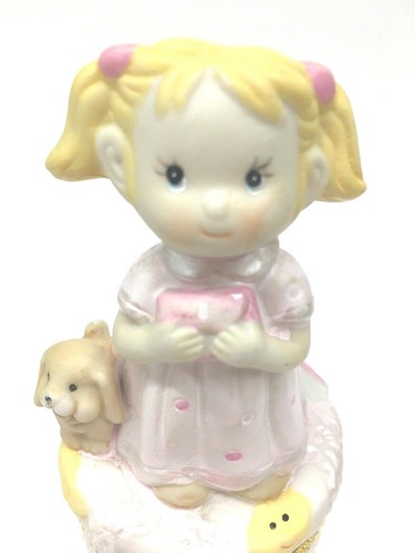 Little Girl Blonde Hair & Puppy Porcelain Trinket Box Hinged Box Pink & White - Picture 2 of 10