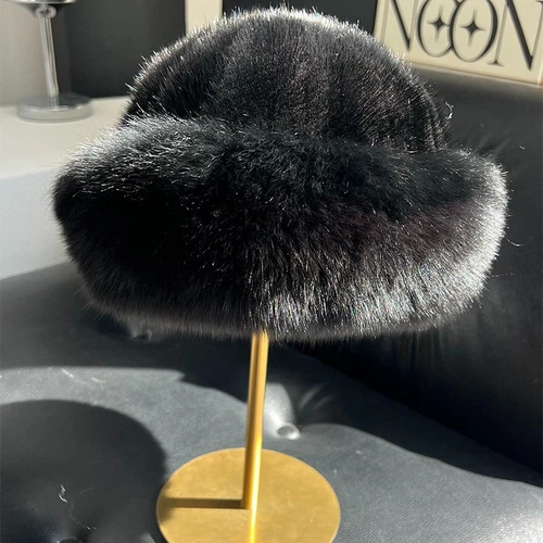 Women's Real Mink Fur Hat Bucket Hat Bowler Hat Warm Cap W Fox Fur Outdoor - Picture 44 of 44