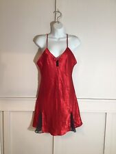Victorias Secret Gold Label Red Satin Black Chemise Slip Dress Nightgown