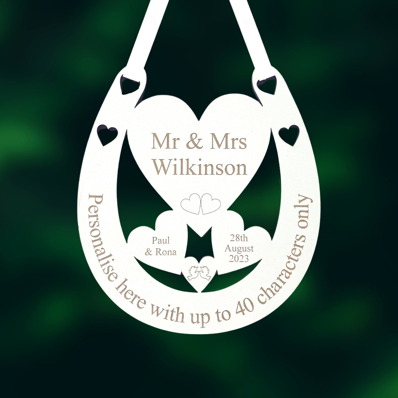 Personalised Wooden Horseshoe Bridal Gift Lucky Keepsake Free Ribbon. WH19
