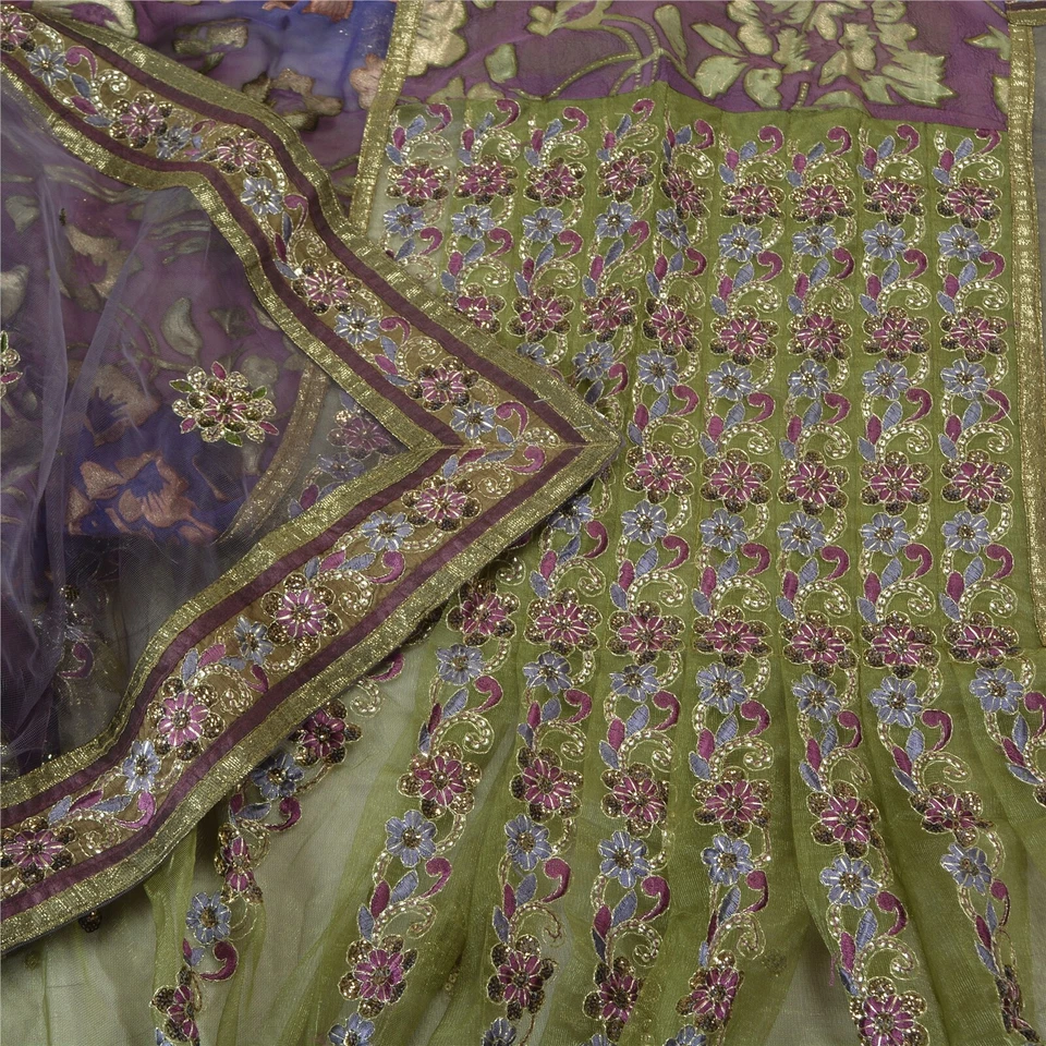 Sánscrito Sánscrito Vintage Púrpura/Verde Bordado Red Malla Tela Lino Foto 4 de 4