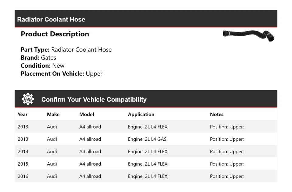 Manguera de refrigerante de radiador para Audi A4 2013-2016 allroad puertas superiores 2014 2015 Foto 2 de 3