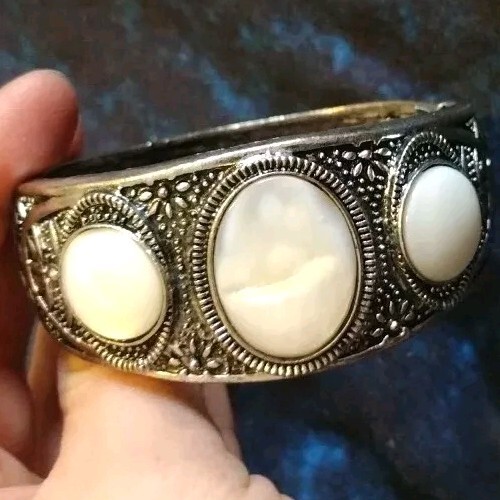 Flower Boho Cuff Spring Hinge Bangle Bracelet Mot… - image 1