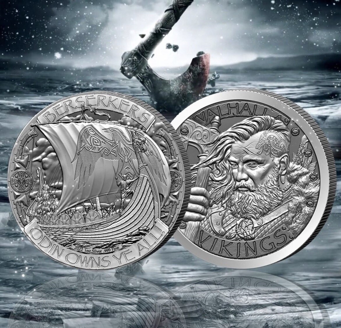 Valhalla Vikings 1 oz .999 Fine Silver Round Odin Owns Ye BERSERKERS - IN STOCK!