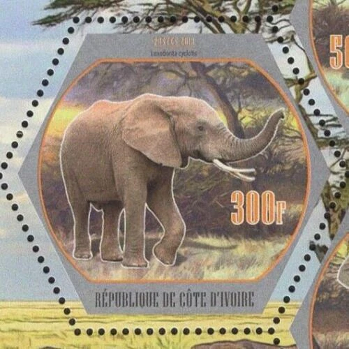 Hoja de recuerdo de 4 estampillas de elefantes animales salvajes árboles como nuevas Foto 3 de 4