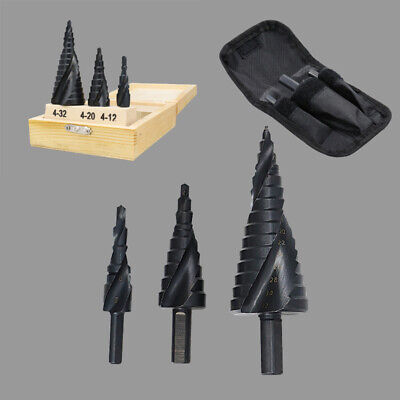 4-12//20//32mm HSS Spiral Groove Conical Cone Step Drill Bit Set Hole Cutter Tools