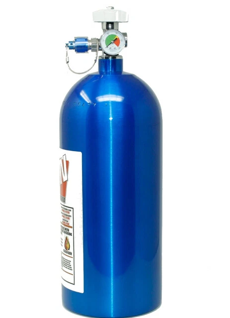 Botella nitrosa de 10 lb con válvula de alto flujo y medidor incluye soplado 8an con tapa NUEVO Foto 2 de 2