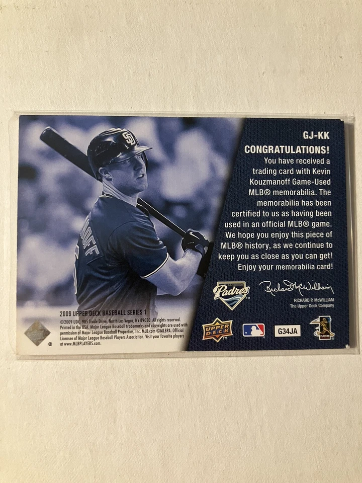 2009 Upper Deck UD Game Jersey Kevin Kouzmanoff #GJ-KK - Image 2 of 2