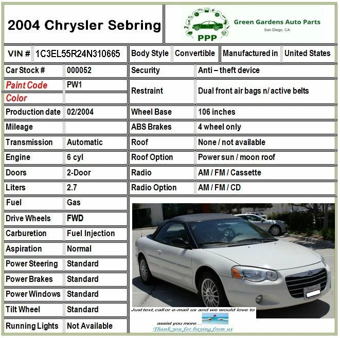 2001 - 2006 CHRYSLER SEBRING Convertible Door Glass Window Passenger Right OEM - Image 4 of 4