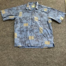 Reyn Spooner Shirt Mens XL Blue Cotton Blend Bamboo Tribal Aloha Hawaiian Print