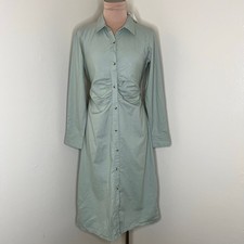 Sim & Sam Shirt Dress Medium Womens Sage Green Midi Long Sleeve A-Line Cotton 