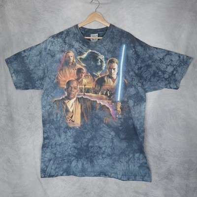 Vintage Star Wars Shirt Mens XL Blue Liquid Blue Jedi Graphic Tie Dye Movie 90s