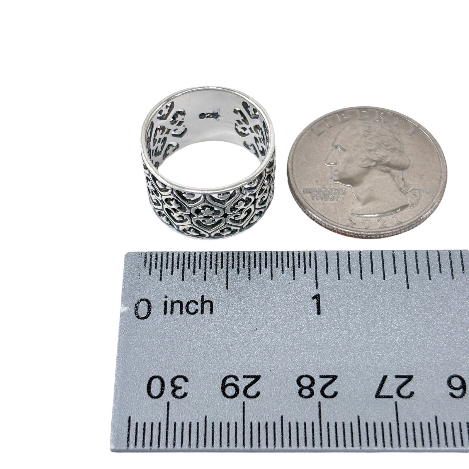 Oxidized Heart Cross Pattern Ring | Vintage Sterl… - image 8