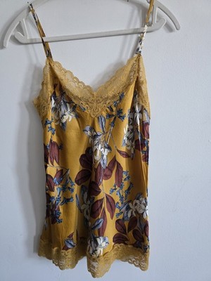 Intimissimi Silk & Lace Camisole Top Size S Yellow Floral Cami Adjustable