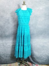 Antonio Melani Fernanda Blue Eyelet Lace Flutter Sleeve Tiered Midi Dress Size 8