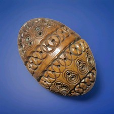 Antique Hand Carved Coquilla Nut Egg Shaped Box Thimble Holder Trinket Case