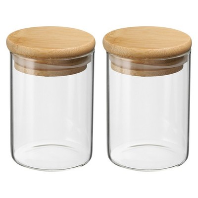 2Pcs 10oz Glass Jar with Airtight Bamboo Lid Glass Kitchen Container 12x6.5cm